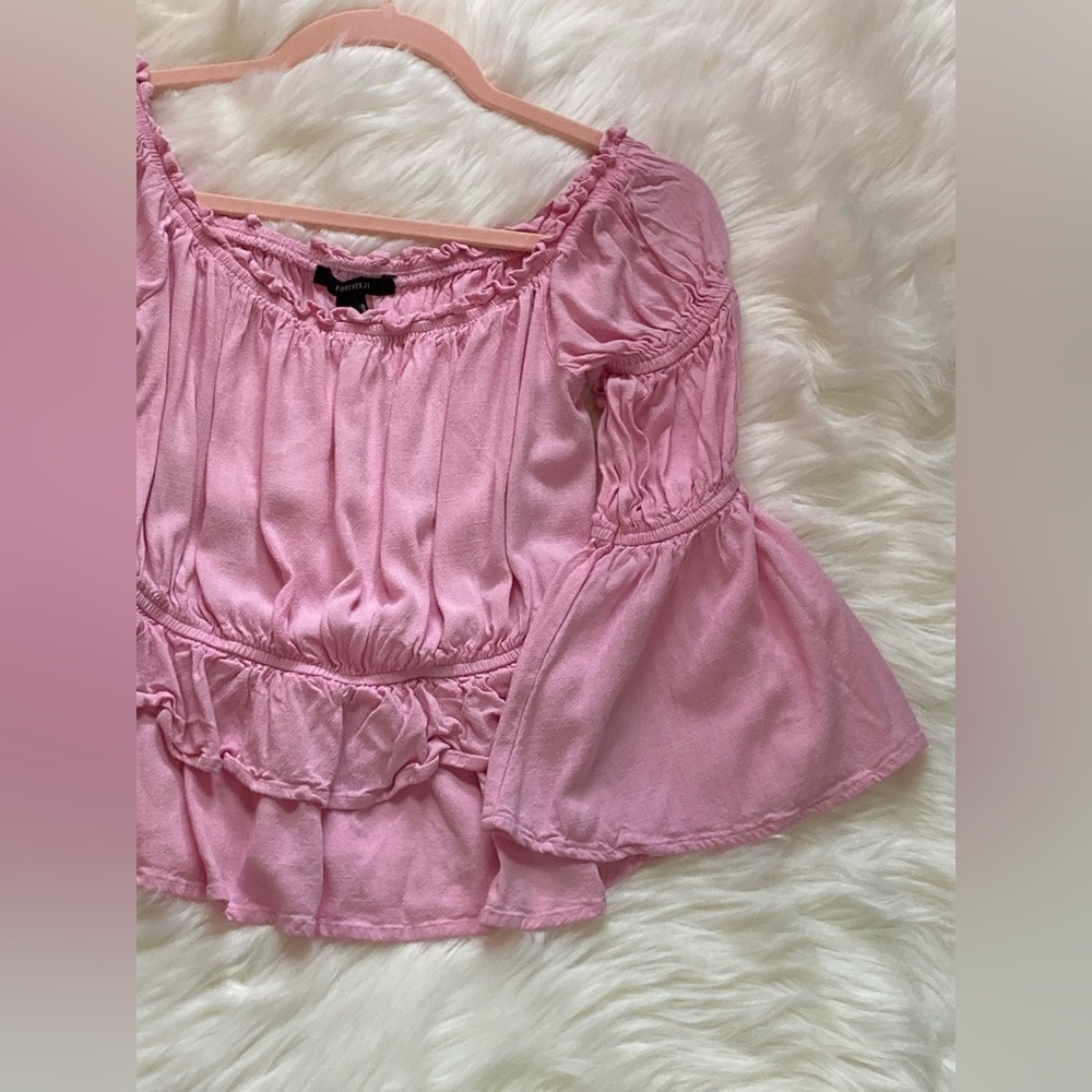 Forever 21 Pink Ruffle Bell Sleeve Blouse! - Picture 4 of 6